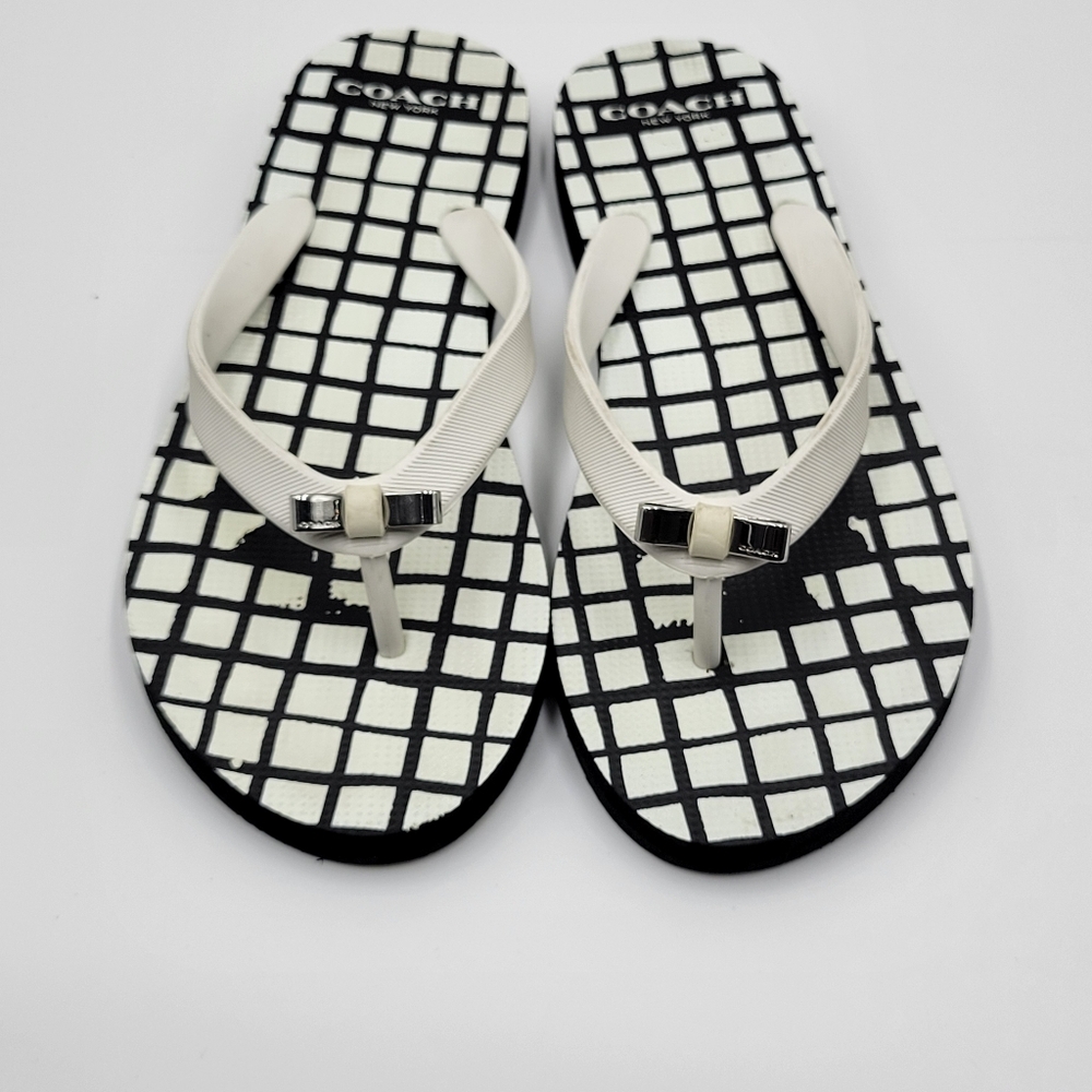 Coach Flip Flops Sandals Black and White with Bow Size 7-8